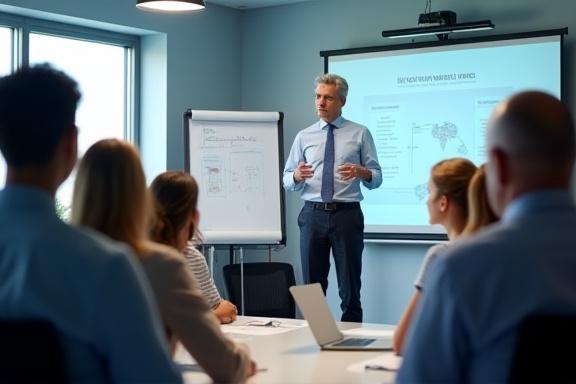 Een HR-consultant die een training geeft aan technisch personeel.