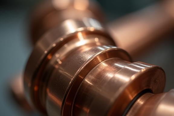 Close-up van een op maat gemaakte koperen component.